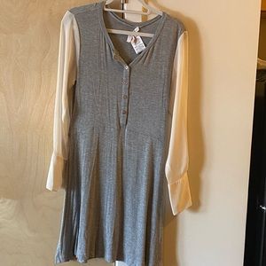 Grey Dress with sheer white sleeves